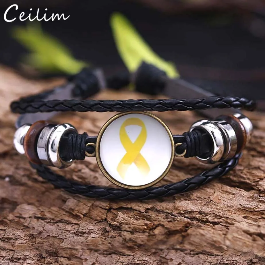 

Vintage Fighter Breast Cancer Awareness Ribbon Bracelet Women Gifts Multilayer Black Leather Bracelets Glass Cabochon Jewelry