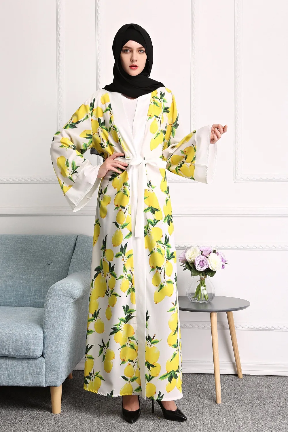 MZ одежды Для женщин мусульманских кардиган с крючком кружева длинные широкие рукава Исламской Абаи Макси платье верхняя одежда LR21