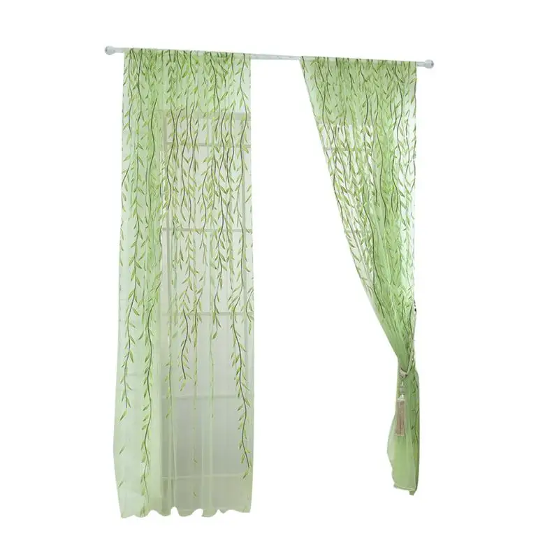 

Transparent Tulle Window Sheer Rod Pocket Voile Curtains with Wicker Pattern for Bedroom Living Room 100x270cm (Green)