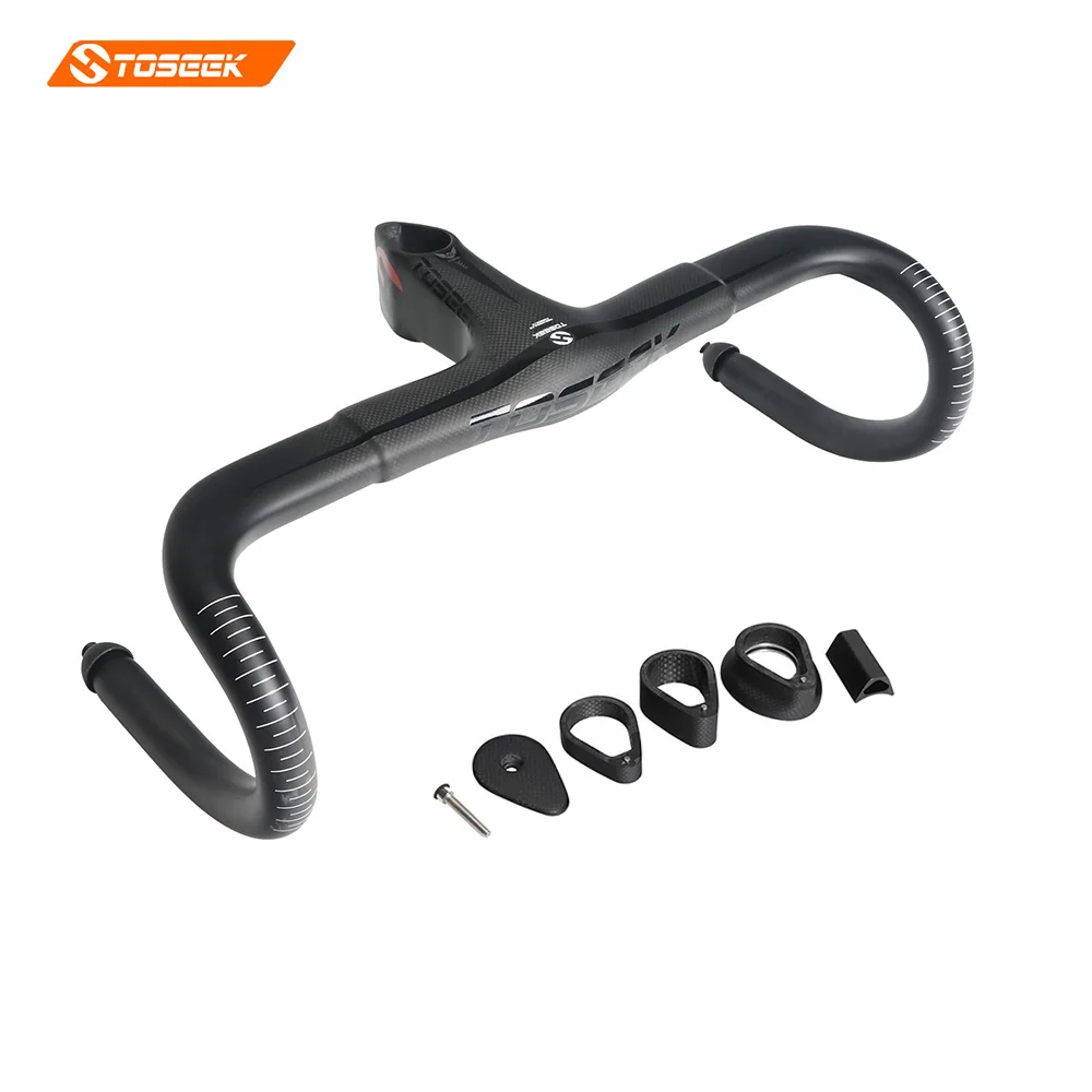 

TOSEEK High Quality Road Handlebar 400/420/440mm 1K Matt Carbon Road Bike Handlebar with Stem 28.6mm Fork Washer 360g Carbon