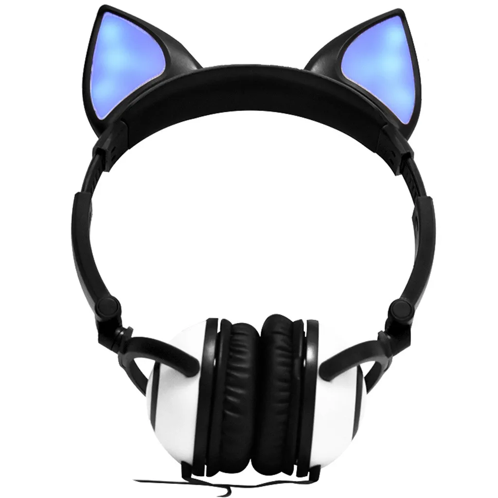 

EPULA Foldable Flashing Glowing FOX Ear Headphones Music Gaming Headset For PC Monitor Studio Earphone Support Voice Control