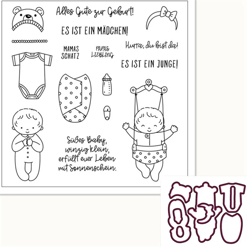 

German baby Stamp And metal die for Scrapbooking Transparent Silicone Rubber DIY Photo Album Decor