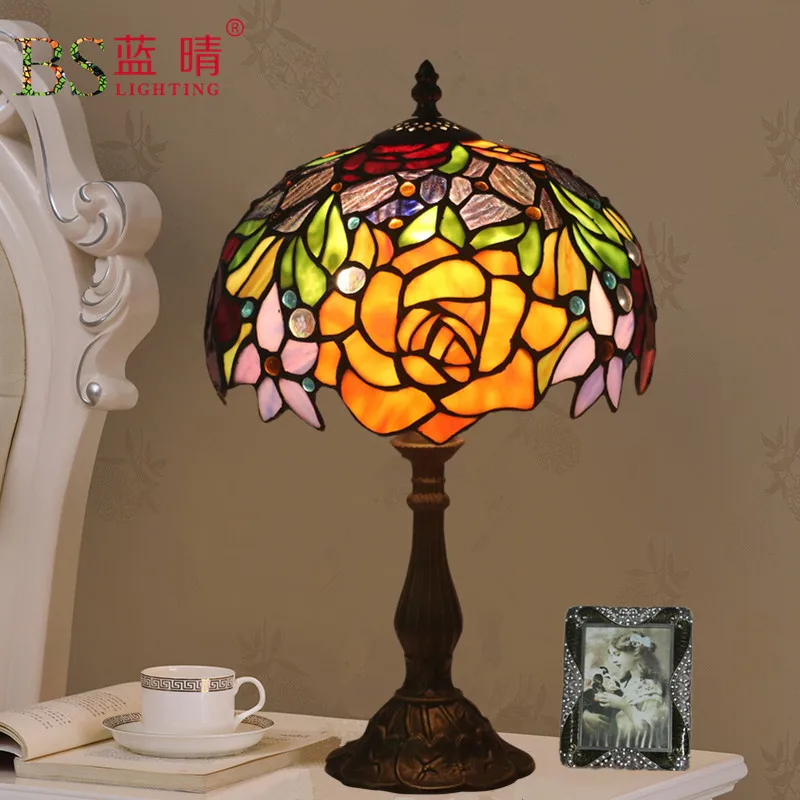 Antique Nordic Art Deco Turkish Mosaic Rustic Stained Glass Red Bedroom Bedside Desk office Table Lamp Light For Living Bed Room