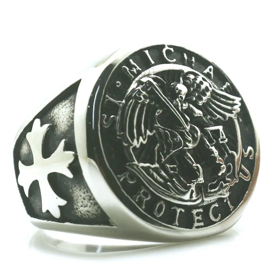 

Size 7 To Size 15 Newest Mens Cross Saint Michael Protect US 316L Stainless Steel Cool 3D Design Ring