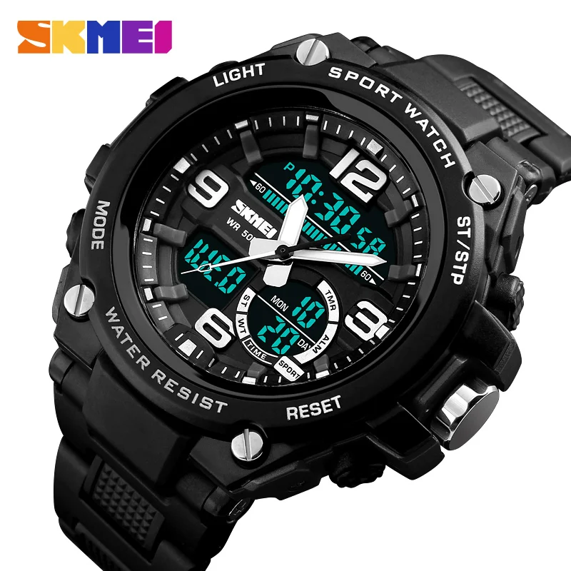 

SKMEI Mens Dual Display Watches Luxury Brand Outdoor Sports Waterproof Wristwatch Analog Quartz Digital Clock Relogio Masculino