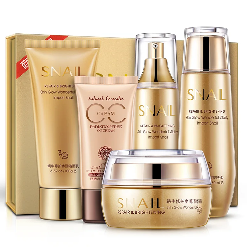 

BIOAQUA Snail Repair Moisturizing 5 Pcs Set Hydrating SkinCare Suit Essence Cream+Liquid+Toner+Cleanser+CC Cream Facial Care Set