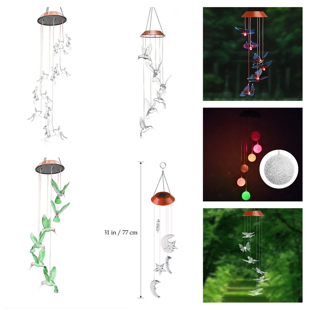Бабочка меняющая цвет Солнечный мобильный ветровой колокольчик светильник s подвесной ветровой колокольчик светильник Ночной подвесной светильник патио садовый светильник ing