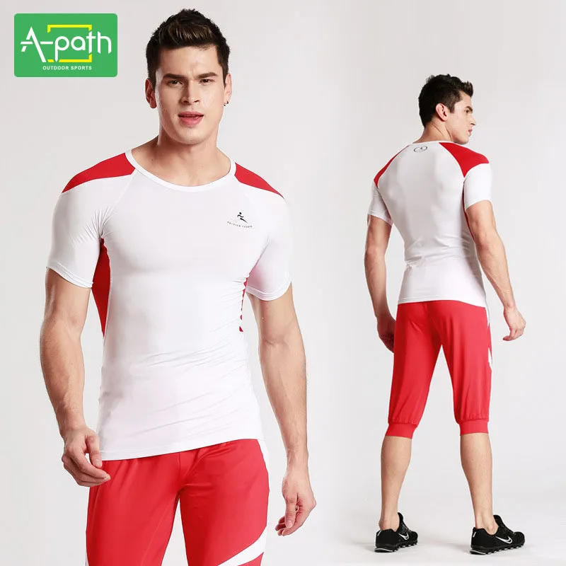 A path Mens Running T Shirts Pants Sport Suit for Fitness Jogging ...