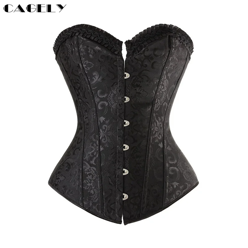 Plus Size Black Steel Boned Corset Busk Top Lingerie Lace Up Bustier ...