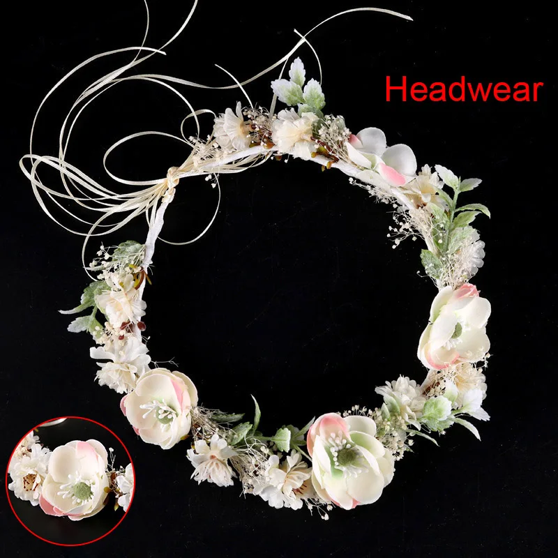 Floral Flower Head Wreath Crown Hair Wreaths Headband Bride Wedding Party Photography CX17in