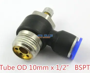 

2 Pieces Tube OD 10mm x 1/2" BSPT Air Flow Control Valve Pneumatic Connector Push In To Connect Fitting