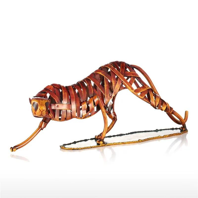 

41CM Metal Red Weaving Leopard Figurine Iron Miniature Figurine Home Decor Animal Craft Gift For Home Office 492