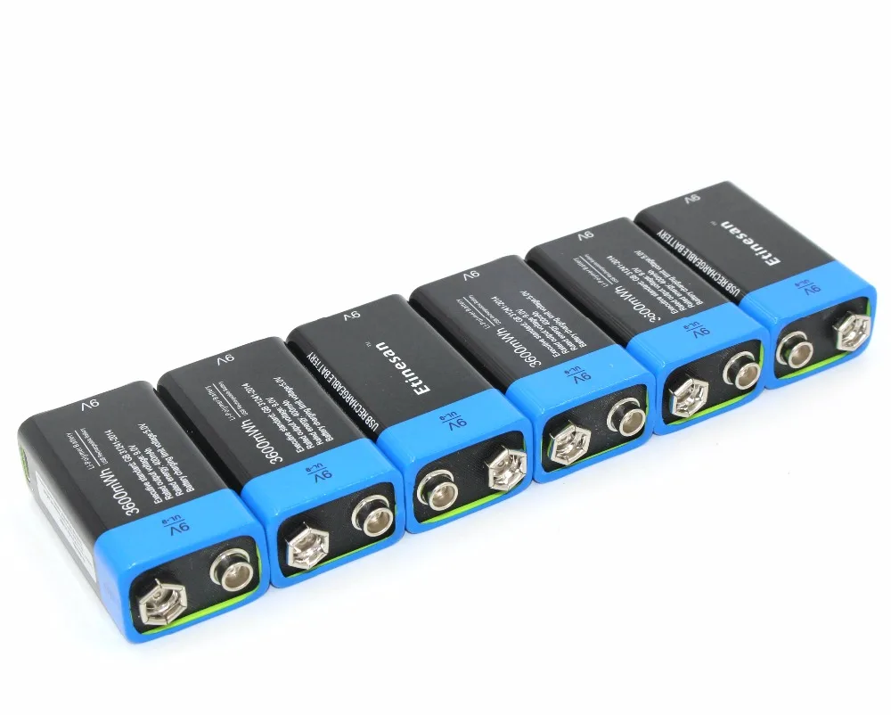 

6pcs/lot Etinesan 9V 3600mWh lithium li-ion rechargeable li-polymer battery for Microphone, GPS, remote control, toys ect.