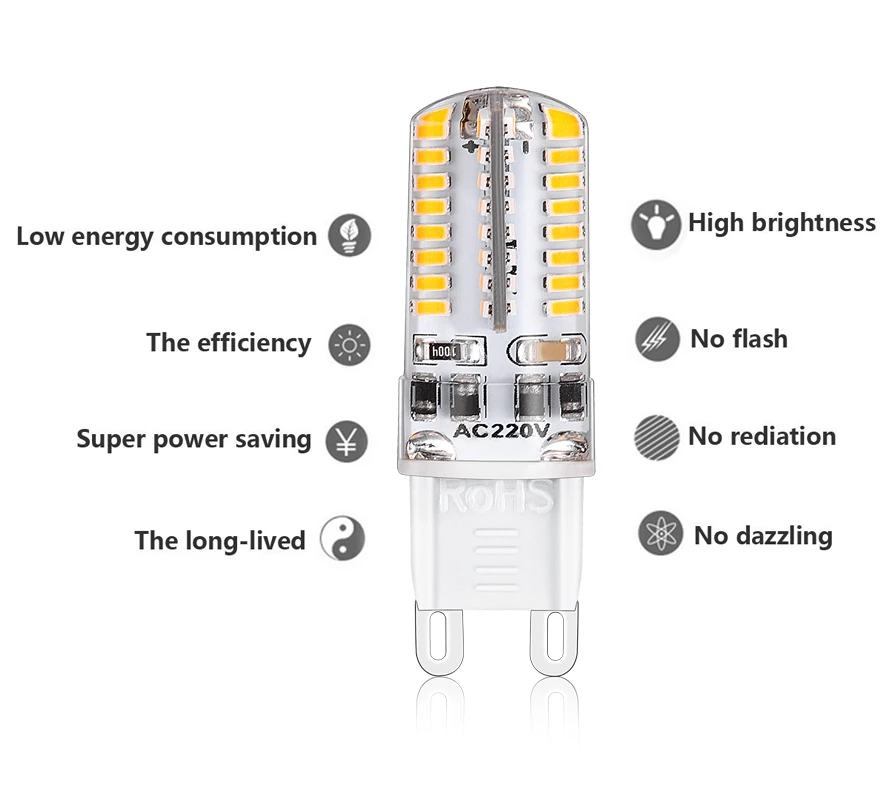 10 шт. в упаковке, G9 светодиодный светильник, 220 В, 110 В, 3 Вт, светодиодный светильник G9 с регулируемой яркостью, 64 светодиодный s, 360 градусов, кукурузный светильник, 3014 SMD, 3000 K, 4000 K, замена галогенной лампы 20 Вт