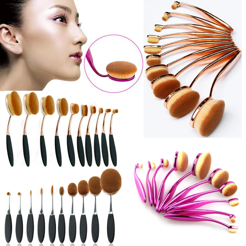 

Pro 10 PCS Rose Golden Oval Makeup Brush Toothbrush Make Up Brushes Set Multipurpose Powder Blush Brush Kits