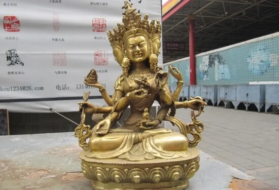 

Collectible bronze lion statue S0294 8"Tibet Buddhism fane Brass Copper Refined Ushnishavijaya Kwan-yin Buddha Statue (B0328)