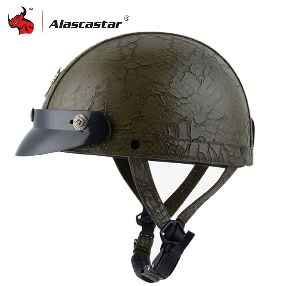 

Motorcycle Helmet Scooter Open Face Half Leather Moto Helmet With Visor Retro Vintage Style Motocross Helmet Casco Moto