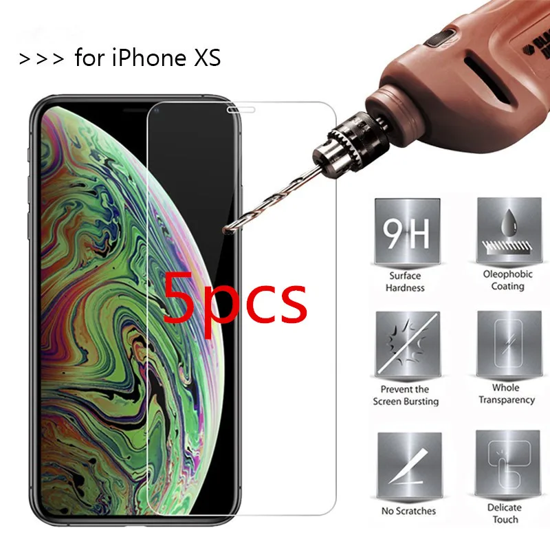 5pcs Screen protector Tempered Glass for IPhone X XR XS Max 8 7 6 6S Plus 5 5S SE Protector Film Phone Protective | Мобильные