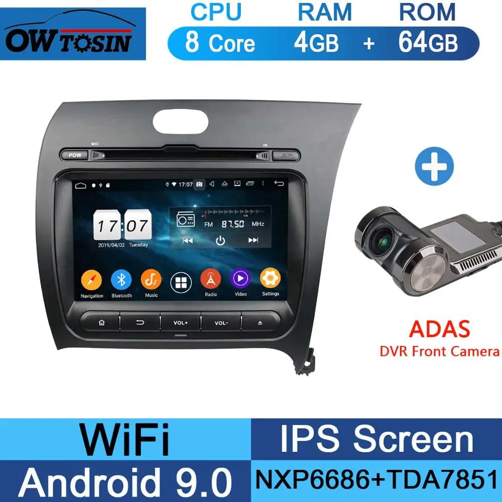 " ips 1920*1080 8 Core 4G ram+ 64G rom Android 9,0 автомобильный dvd-плеер Для Киа церато Форте K3 2013 DSP радио gps Parrot BT - Цвет: 64G Adas Camera