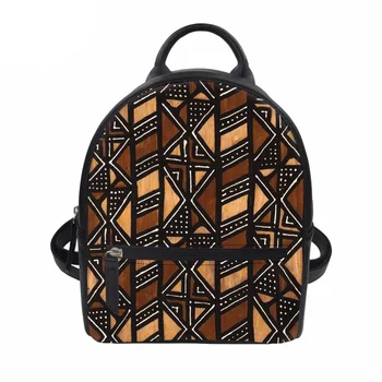 

African Tribal Ethnic Print Mochila Backpack for Women Leather Rucksack Teenager Girls Fashion Mini Bagpack Lady Daypack