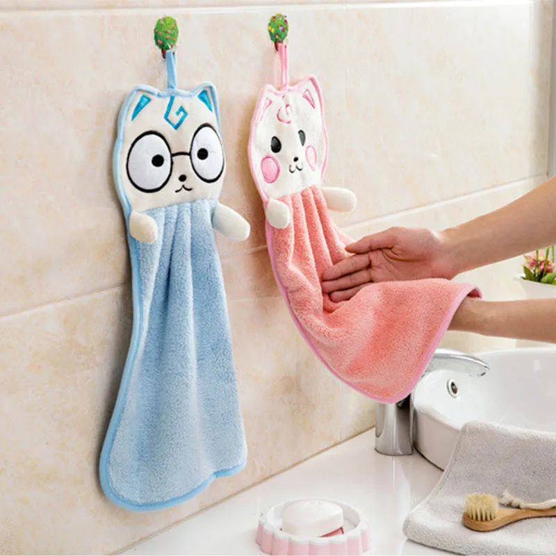 Hand Face Wipe Towel Hand Towel Bathroom Accessories Soft Cute Cartoon Washcloths Handkerchief Terylene Dishcloths