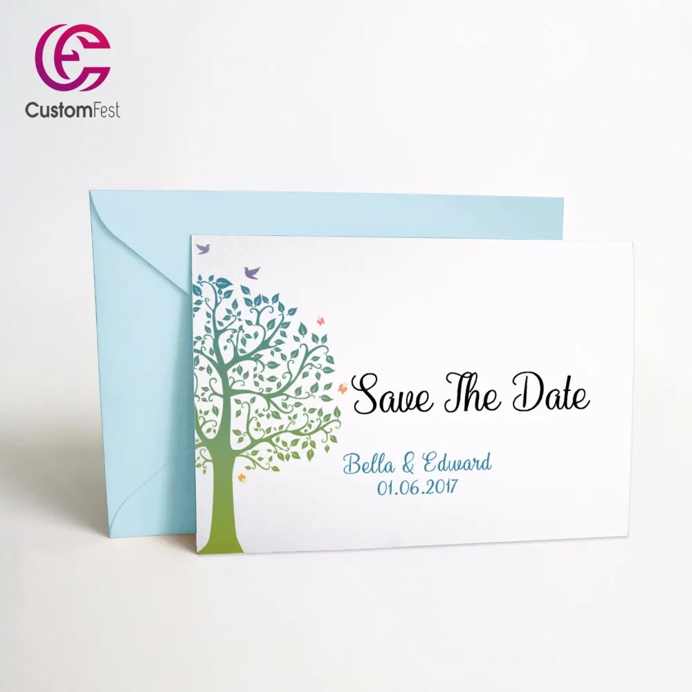 

50pcs/lot Personalized Thank you card or save the date card with free envelop spring tree 037