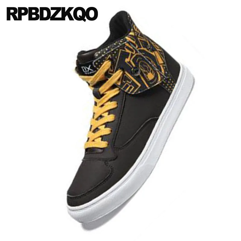 Casuais Tênis Homens Altos Britânico Primavera amarelo De Respirável Sapatos Luxo Skate Preto Impresso Estilo Calçados Marca Formadores Preto Pista Topo 6BIBqwxEr