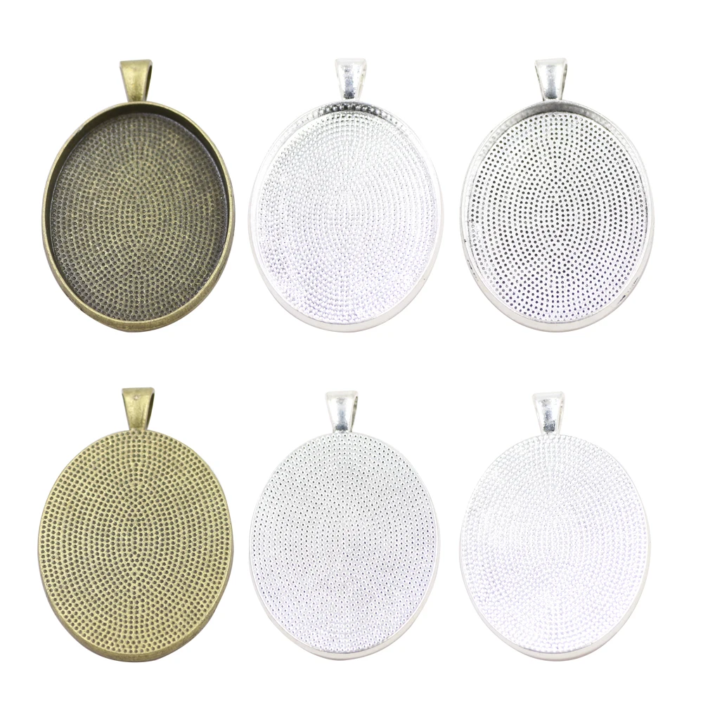 

ZHUBI Wholesale 5pcs Oval Round Cabochon Base Setting 30*40mm Fit Glass Cameo for Necklace DIY Handmade Jewelry Making Findings