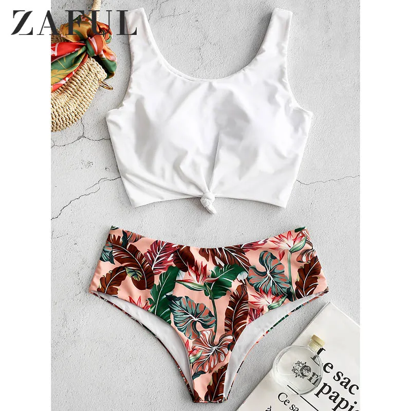 ZAFUL Tankini комплект бикини с узелком в виде тропических листьев без косточек