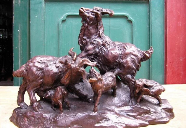 

wholesale factory 11 Chinese Superb Pure Copper Bronze Fengshui Lucky Five goat sheep Statue