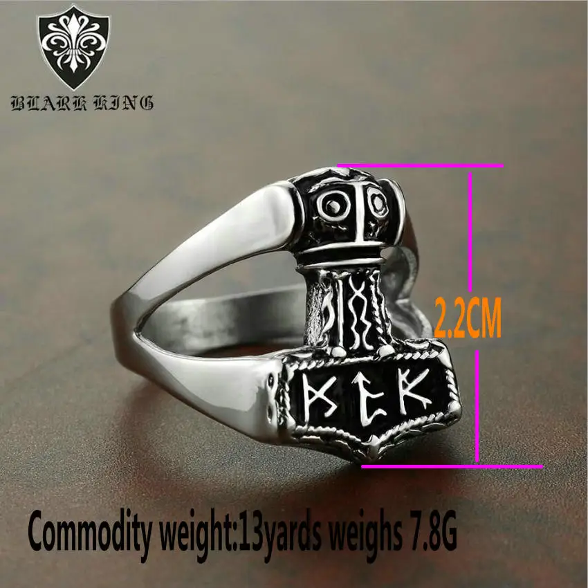 cheap Cross border jewelry European and American Thor #039;s hammer stainless steel ring Men #039;s Viking punk hammer ring