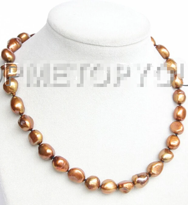 

shipping Genuine 17" 14mm baroque coffee freshwater pearls necklace E3523