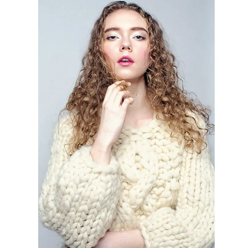 Весенний женский тканый свитер ручной работы белого цвета, вязаный свитер в стиле ретро, большие размеры S код до 5XL, женский свитер