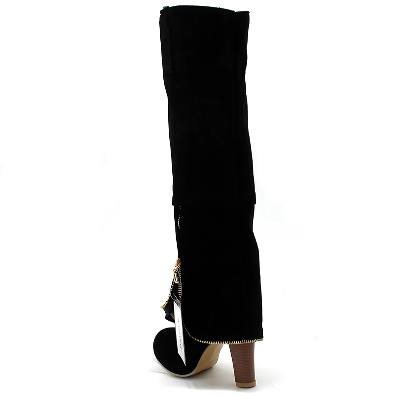 ENMAYER/Модные женские зимние сапоги из флока новые высокие женские сапоги больших размеров, зимние высокие сапоги с круглым носком на квадратном каблуке