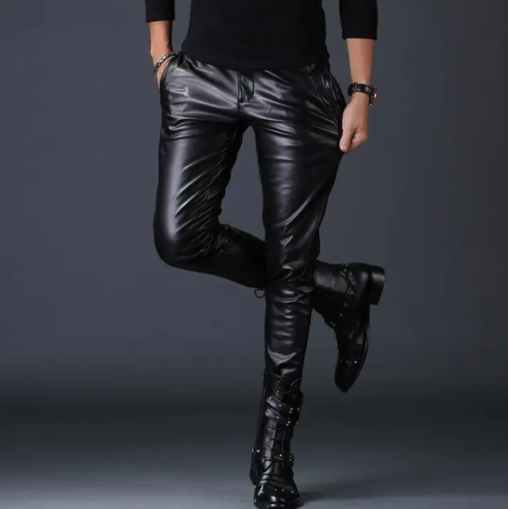 

Motorcycle faux leather pants mens harem pants Windproof personality fashion pu trousers for men pantalon homme autumn winter