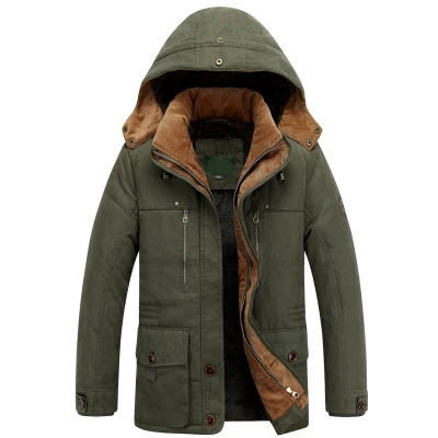 MIACAWOR-40 градусов, теплая зимняя мужская куртка, высокое качество, с капюшоном, толстая парка, мужская хлопковая верхняя одежда, шерстяная подкладка, повседневные мужские пальто J521 - Цвет: Армейский зеленый