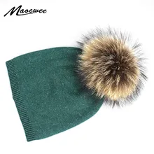 Настоящая норка оптом Меховая кепка с помпонами зимняя женская шапка для девочек вязаные шапочки шапка новая Толстая Женская шапка