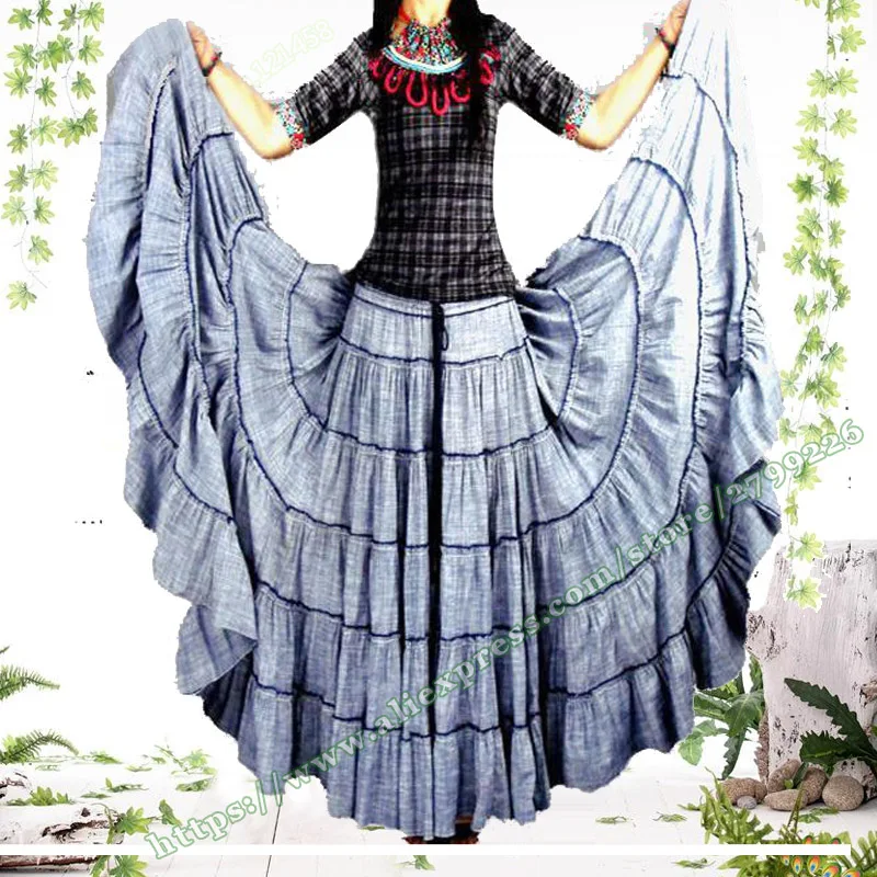 

2019 Casual Vintage Gypsy Bohemia BOHO Full Circle Cotton and linen Dance Female Pleated Long Skirts Womens / Maxi plissee Skirt