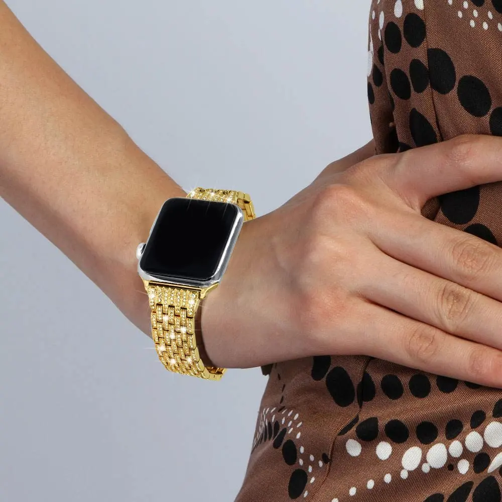Сменные Ремешки для наручных часов Apple Watch Series 5 4 3 2 1 с украшением в виде кристаллов Стразы Роскошные туфли-лодочки на платформе, ремешок для наручных часов IWatch, 42/38/44/40 мм браслет
