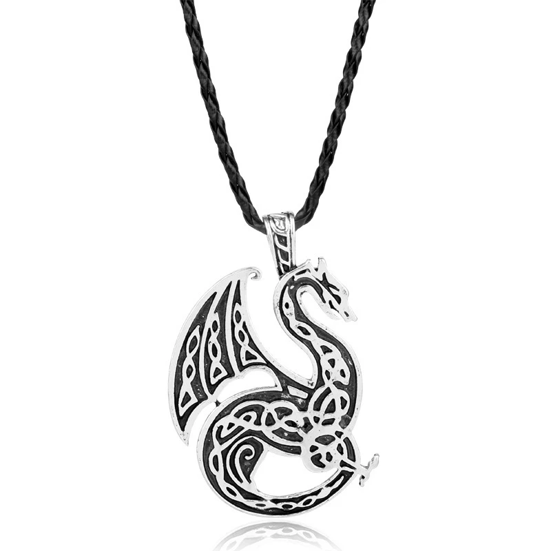 

Round Silver Dragon Necklace Mythical Medieval Dragon Ouroboros Necklace Dragon Symbol Amulet Talisman Jewelry
