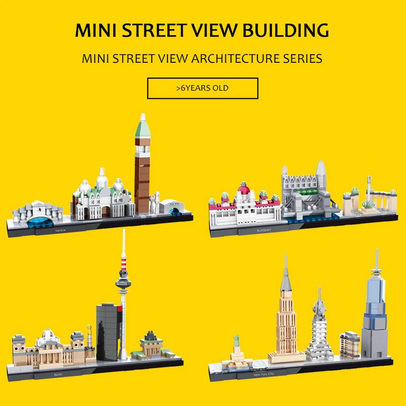Модульное здание с видом на город и улицы Венеция, Дубай, Париж, Нью-Йорк, архитектурные блоки, рождественские подарки