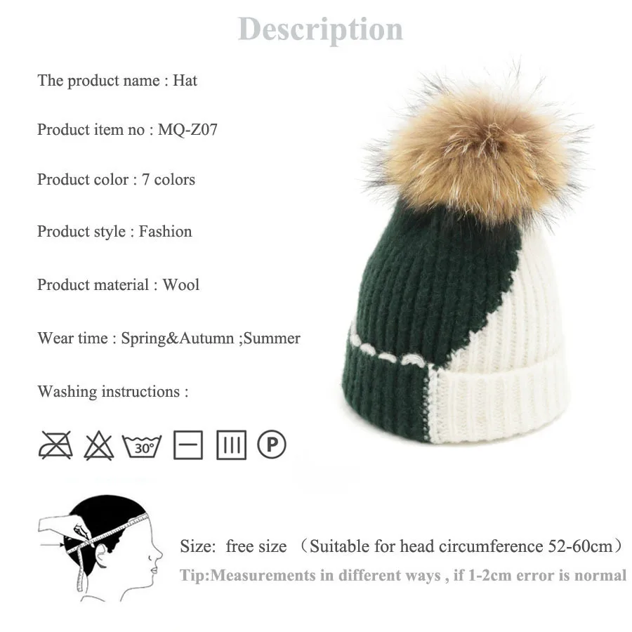 Новый Лоскутная Для женщин зимние съемным мехом лисы Pom pom вязаная Skullies шапочки шапки шерсть пушистая свернувшись меха Шапки