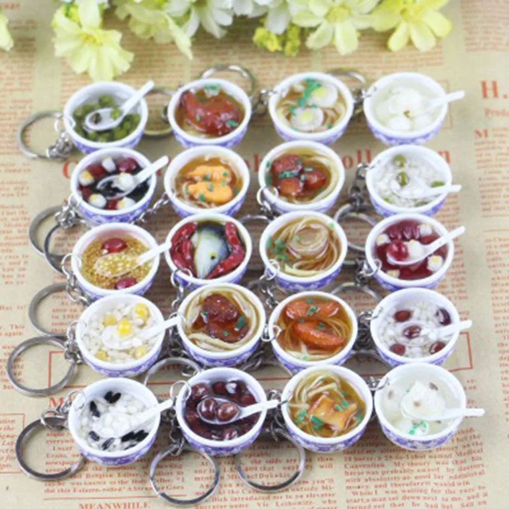 Simulation Food Keychains Miniature Chinese Dessert Ramen Noodles Key Chain PVC Key Rings Kids Gifts