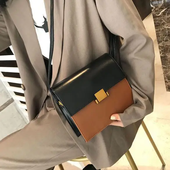 

2018 Fashion Handbags High-quality PU Leather Women bag Hit color Wild Square Small bag Retro Casual Shoulder bags Messenger bag