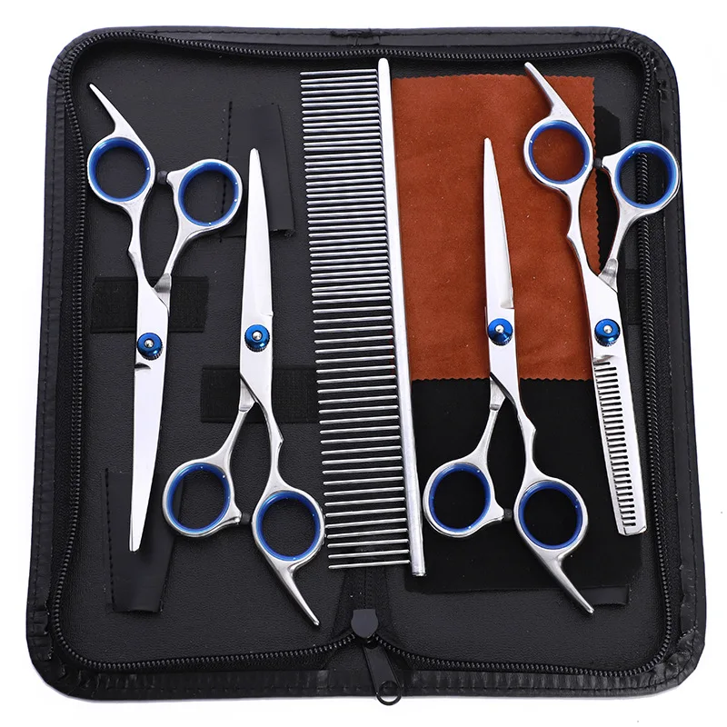 

6"/7"Professional pet grooming kit, direct and thinning scissors and curved pieces and stainless steel Comb 5Pcs/4Pcs/1Pc