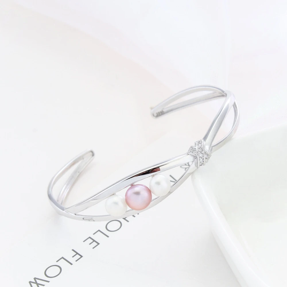 

Luxury Sterling Silver Freshwater Pearl Bangle Woman Oyster Pearl Bracelet Mounts Silver 925 Zircon Bangles Birthday Gift