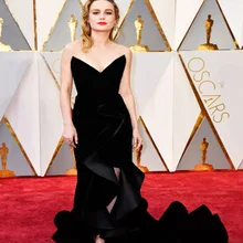 Brie Larson Oscar красный ковер черное бархатное платье знаменитостей с v-образным вырезом Русалка Длинные платья знаменитостей Vestidos Вечернее