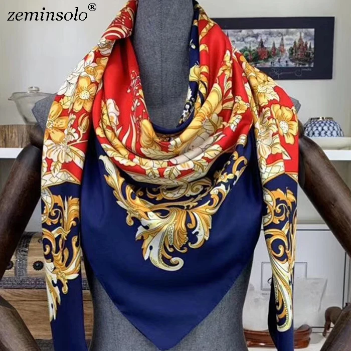 Шелковый шарф, женские Большие шали, шарфы с цветочным принтом, палантины, квадратная бандана, роскошный брендовый шарф, Женские платки 130*130 см