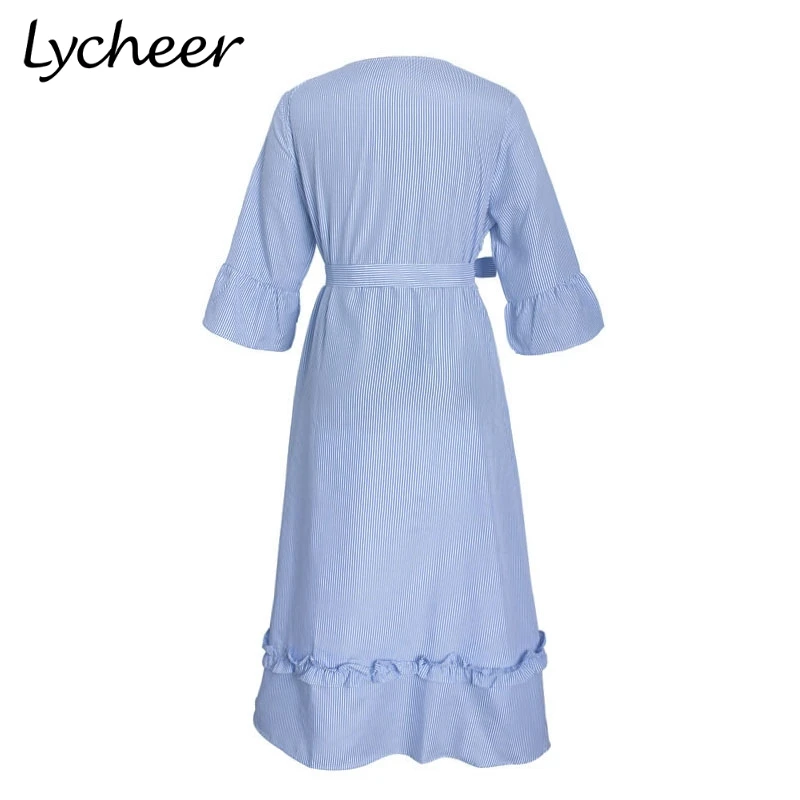 Lycheer Plus асимметричное платье рубашка в полоску платья с поясом повседневные