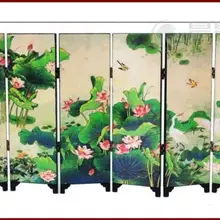 Китайский миниатюрный винтажный деревянный цветок лак шесть складной экран украшения